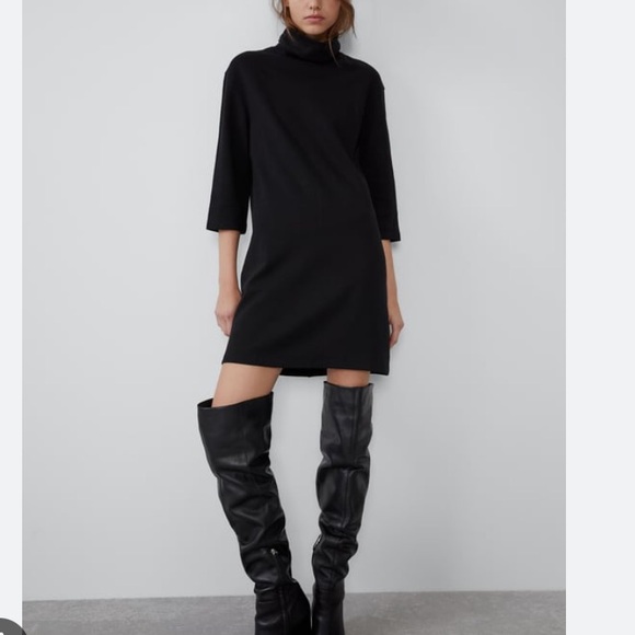 Zara Black High Mock Neck Dress Size S NWT - Picture 1 of 8